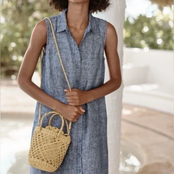 Garnet Hill Blue Linen Sleeveless Button Down Shirt Dress Women’s Size 18 - Picture 10 of 10